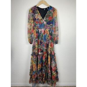 Toleen S Maxi Dress Floral Tiered Long Sleeve Party Formal Fit N Flare Colorful